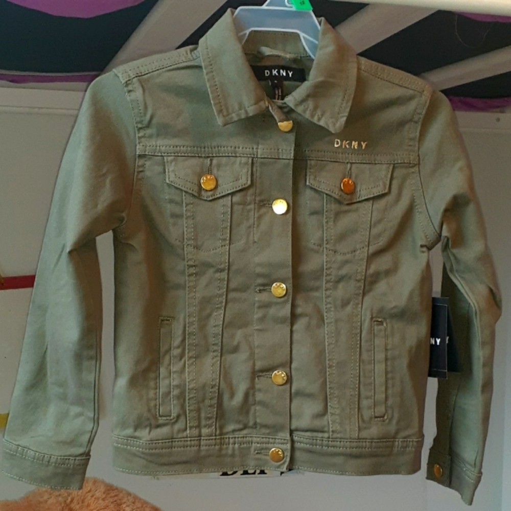 DKNY Kids Olive Jean Jacket with Gold Buttons